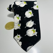 Santostefano Black Silk Tie w White Floral 62.5x3.75  LNWOT