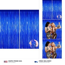 2 Pack Dark Blue Foil Curtain Backdrop Birthday Party Decorations