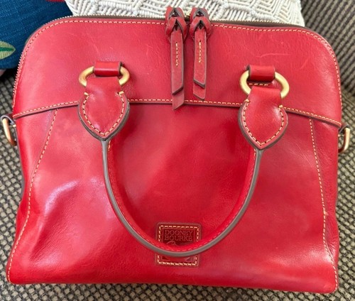 Dooney Bourke Red Cameron Florentine Vacchetta Leather Satchel Handbag Luxe - Picture 6 of 16