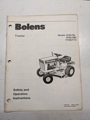 Bolens Manual Operation Maintenance Owner Tractor 812 LT8 8114 LT8E 1113 LT11