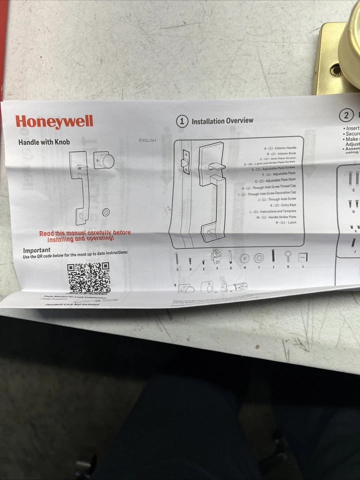 Manija de puerta de entrada interior/exterior oro satinado Honeywell 8120007 Foto 3 de 4