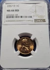 A 1957 D Uncirculated Lincoln Wheat Cent NGC MS 66 RD