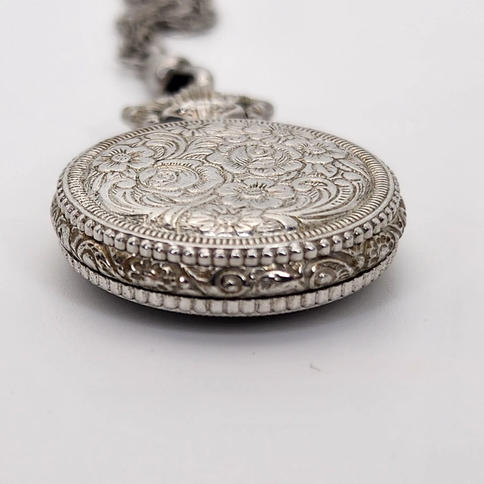 Bucherer Vintage Mini Pocket Watch Swiss Made Open Face Rose Engraved Untested - Image 3 of 4