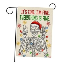 Decorative Garden Flag, Funny Xmas It's Fine I'm Fine Santa Christmas Skeleton