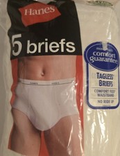 Men's Hanes Briefs White 5 Pack XL 40-42 Tagless No Ride Up New Sealed