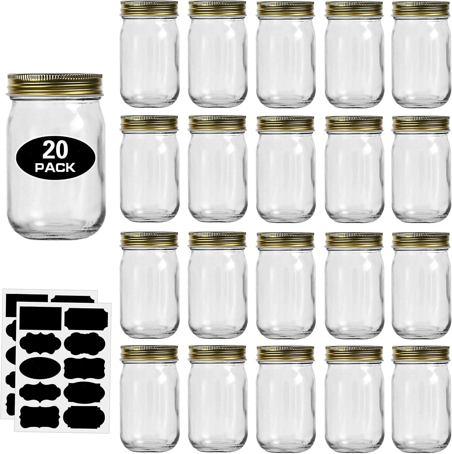 12oz Glass Jars With Lids Regular Mouth 20 Pack -Mason 12 oz For Gold
Opens in a new window or tab