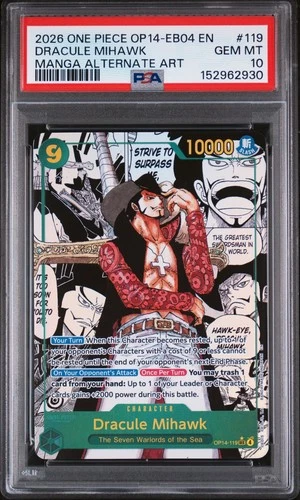 One Piece Dracule Mihawk Manga Alternate Art EB04 OP14-119 PSA 10 Gem Mint