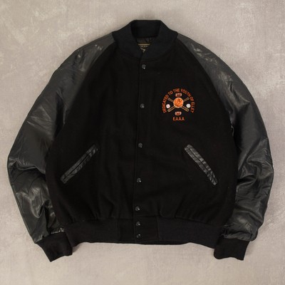 Vintage 90s Baseball Wool Varsity Bomber Jacket XL Herren Black Americana