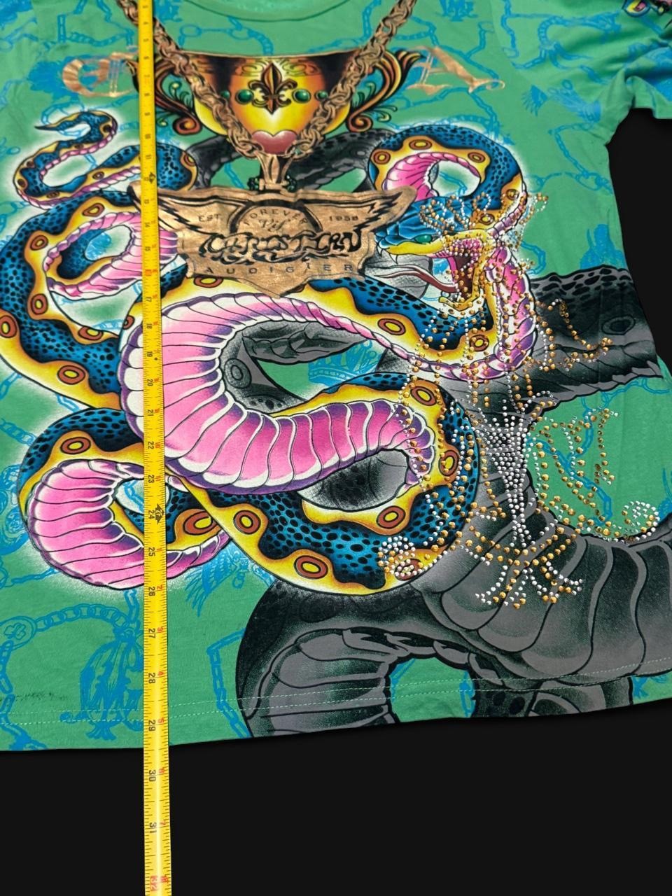 RARE Vintage Y2K Christian Audigier Shirt Mens Snake Print Chain L/ Womens XL image 7