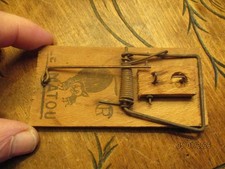 Ancienne Tapette à ressort piège à Souris au Chat illustré LE MATOU
