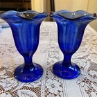 Vintage Anchor Hocking Cobalt Blue Fluted Tulip Ice Cream Sundae Goblets (2)