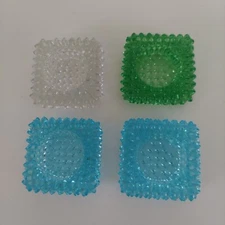 Hobnail Glass Salt Cellar Candle Holder Dish Blue White Green (Set Of 4)