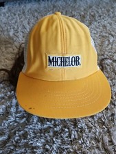 Original Vintage Michelob Beer Truckers Snapback Hat Mesh Yellow White Cap