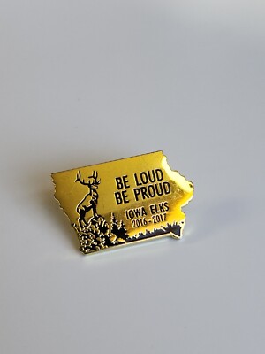 Be Loud Be Proud Iowa Elks 2016-2017 Lapel Pin BPOE Map Shape Blue & Gold Colors
