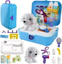 PET DOG CARE PLAY SET DOCTOR KIT FOR KIDS 16 PCS PRETEND VET GROOMING TOYS