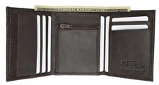 Mens Trifold Lambskin Wallet with Center Zipped Slot for Coins