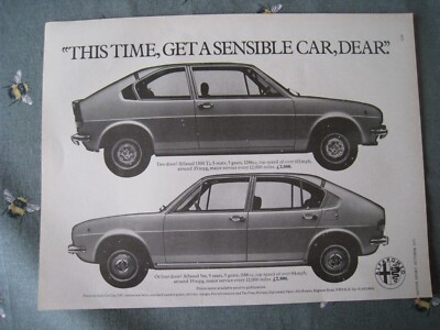 ALFA ROMEO GET A SENSIBLE CAR DEAR ALFASUD  1977 ADVERT APPROX A4 SIZE FILE 9