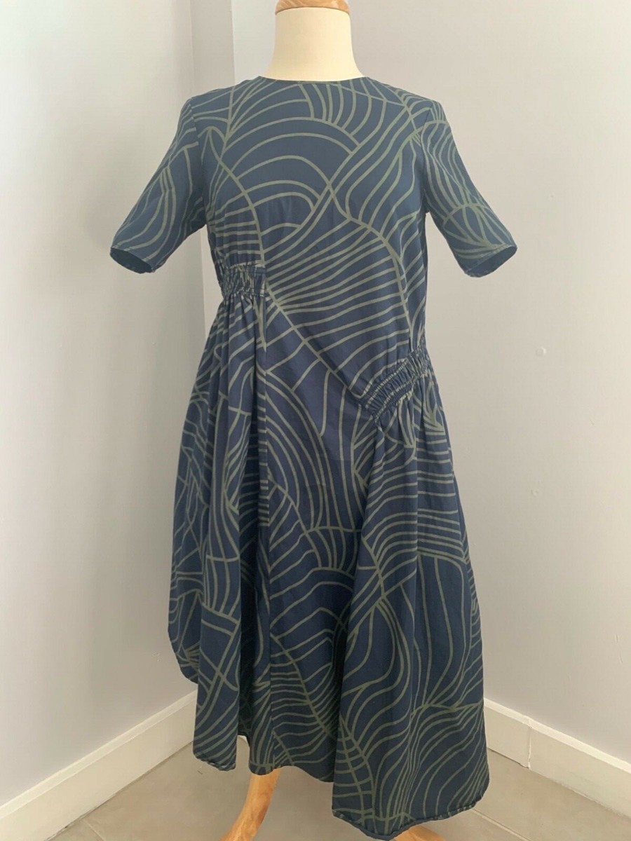 Women's dark blue and green lines COS asymeterical dress 2