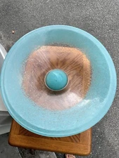 large glass decorative plate, turquoise color, handmade