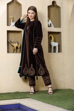 Brown Heavy Embroidered Velvet Kurta Pant Sets Women Wear Kurta Kurti Bollywood