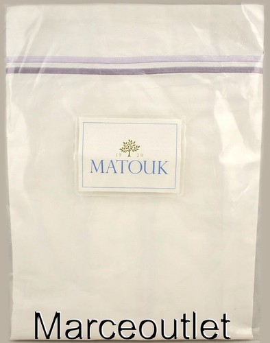 Matouk Essex Cotton Percale KING Pillow Sham White / Lilac