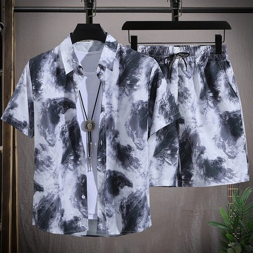 Men's Hawaiian Beach Set Single Breasted Short Sleeve Shirt and Shorts Casual - Bild 12 von 29