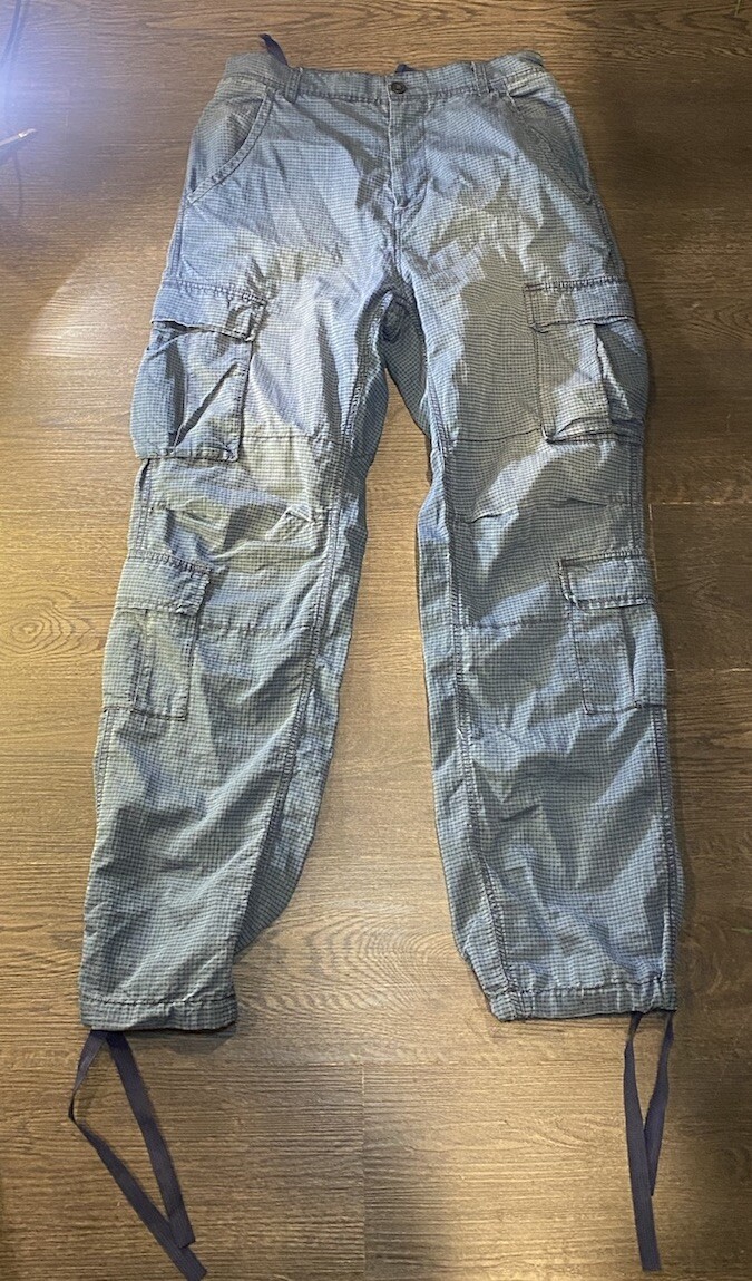 FREE PEOPLE UTILITY CARGO PANTS BLUE LINEN COTTON BLEND SIZE 8