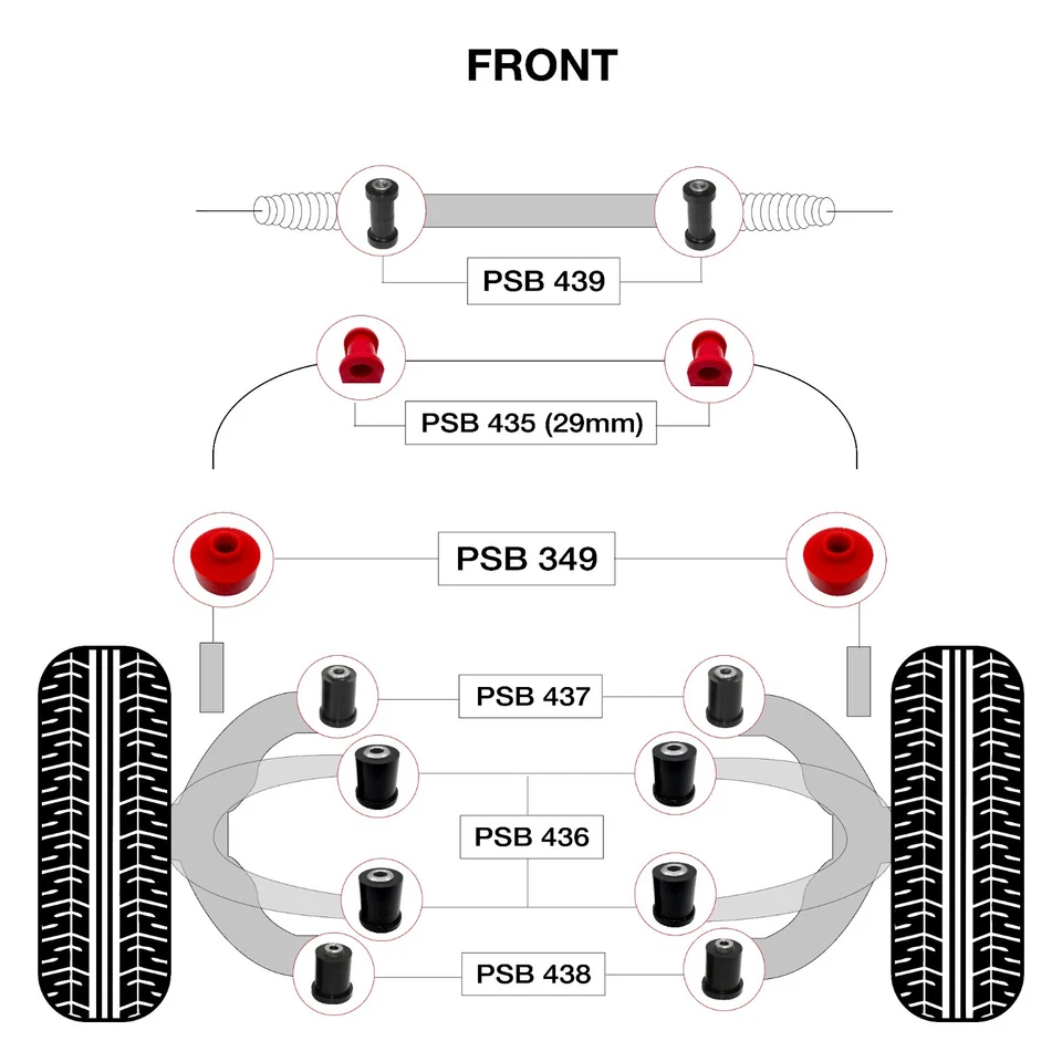 Kit completo de bujes delanteros de poliuretano 14x Toyota Tacoma (05-15) Foto 2 de 4