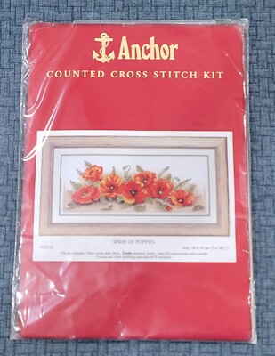 Anchor Counted Cross Stitch Kit #PCE722 Spray of Poppies 7x18.5'' Sealed NIP