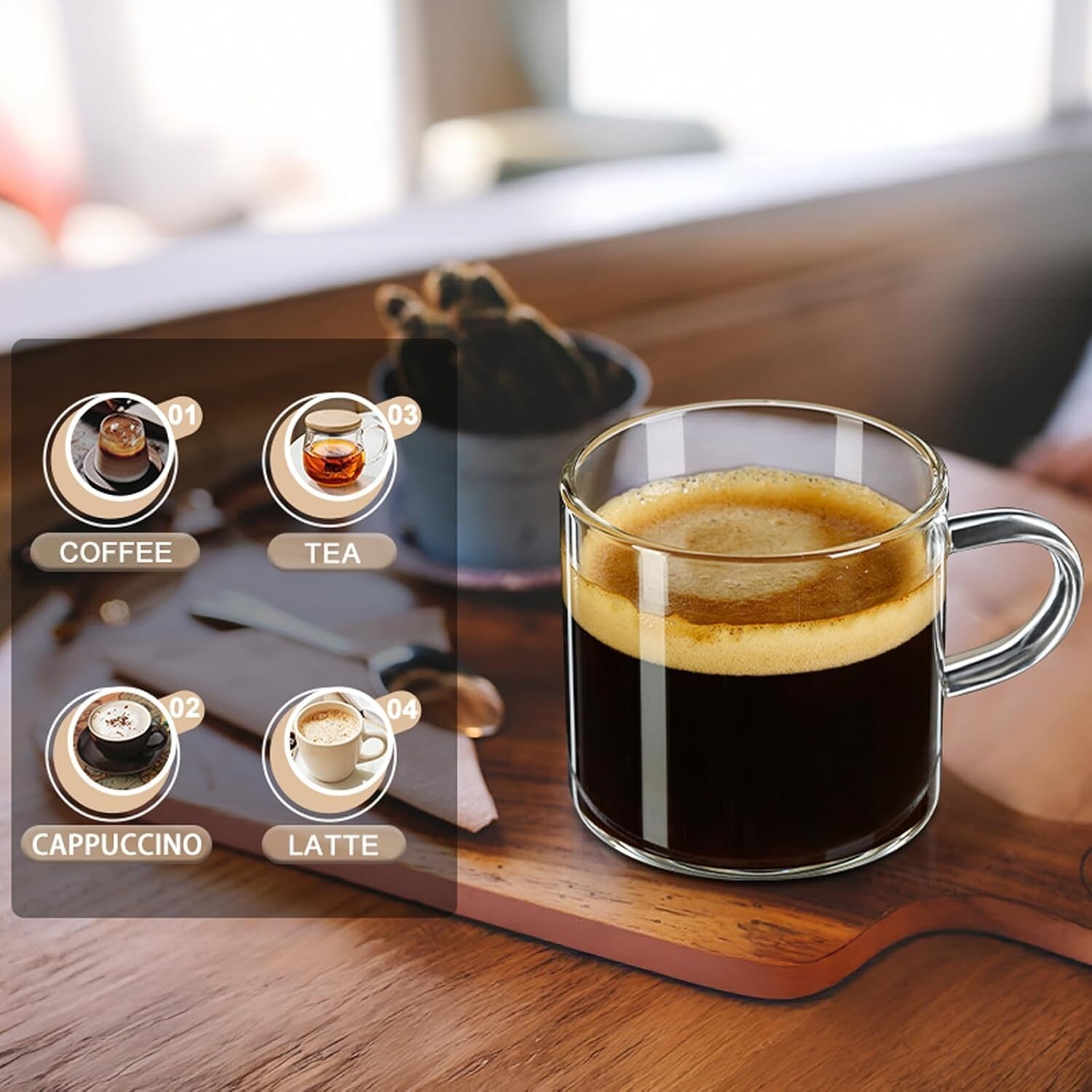 Espresso Cups Set of 1/2 Espresso Shot Glass 4.3 OZ Glass Expresso Small Coffee