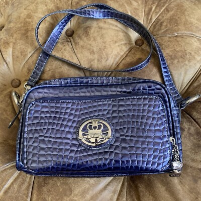 KATHY VAN ZEELAND, Royal Blue/Purple Vegan Croc Embossed Crossbody Handbag  Purse