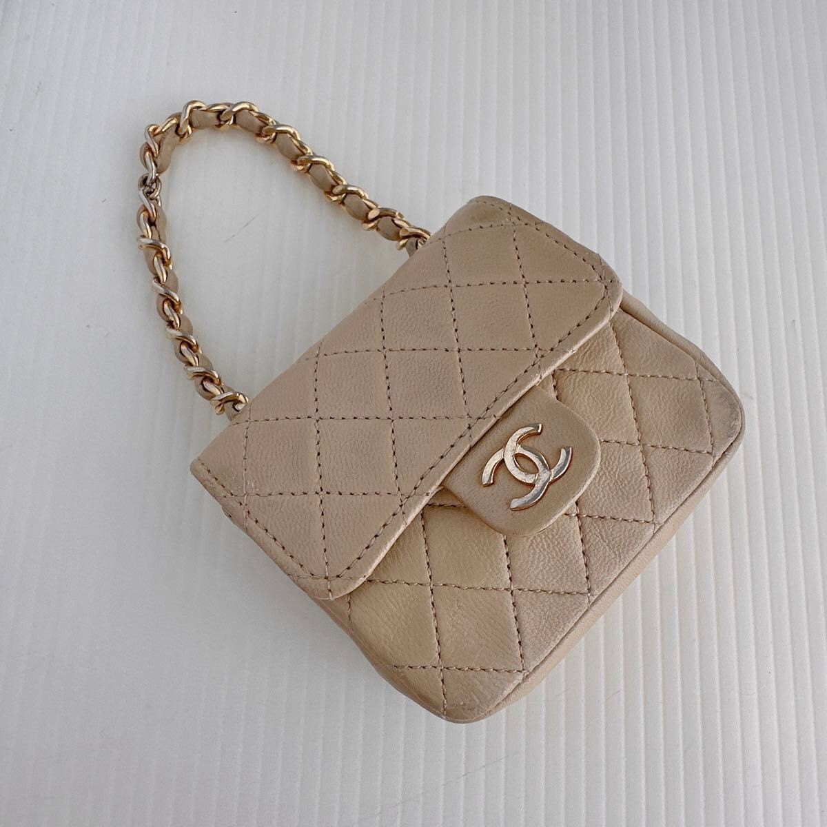 CHANEL Vintage Mini Micro Matelasse Chain Belt Bag Leather Beige Auth image 3