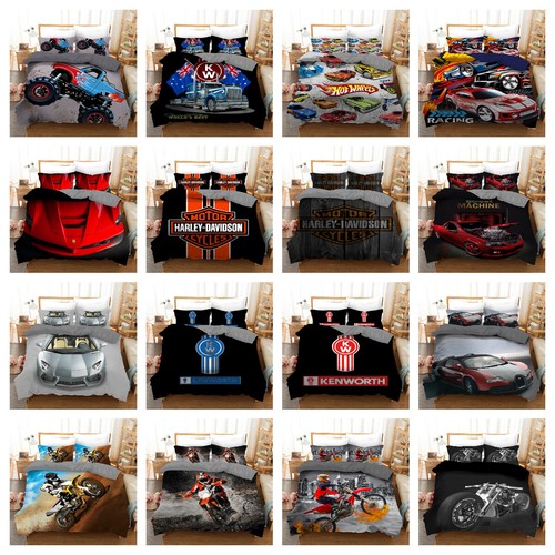 Automobile Motorcycle and Turck Quilt/Doona/Duvet Cover Pillowcase Bedding Set  - Picture 1 of 39