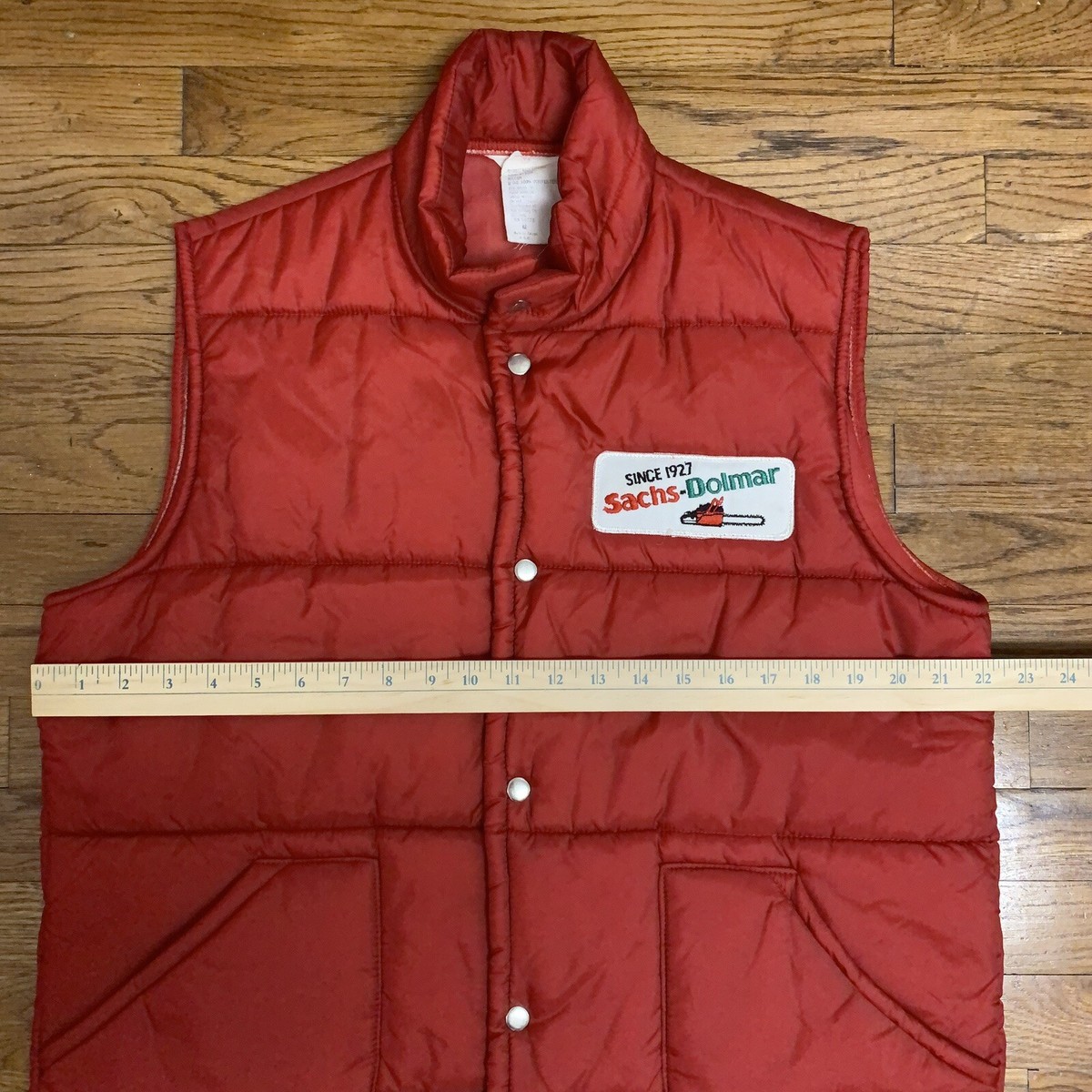 Vtg Sachs Dolmar Chainsaws Patch Mens Vest Logging Puffer Vtg Sachs Dolmar Chainsaws Patch Mens Vest Logging Puffer