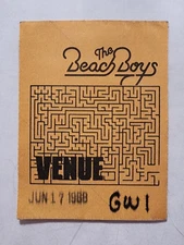 VINTAGE SATIN THE BEACH BOYS VENUE BACKSTAGE PASS DATED JUNE 17, 1988