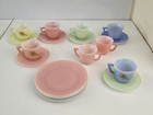 Vintage Mid Century Modern Glass Multicolored Set of Cups & Plates Luncheon Set