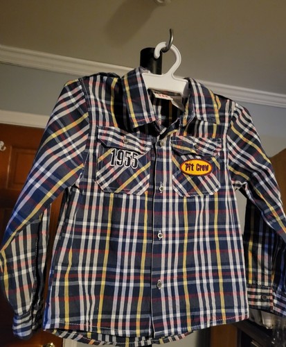 Peanut Buttons Boys Shirt Size 5, Long Sleeve,Plaid,"Drag Racing 1955 Pit Crew" - Picture 2 of 5