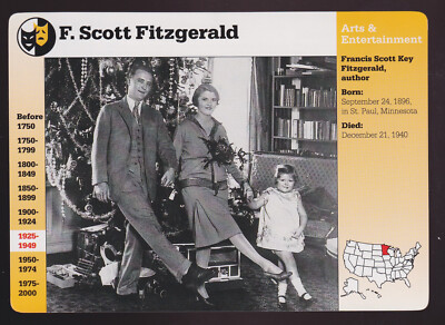 F. SCOTT FITZGERALD & ZELDA Author Family Photo GROLIER STORY OF AMERICA CARD