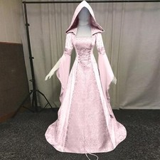 Retro Style Medieval Witch Fancy Dress Costume Gothic Long Dress Women's Hooded