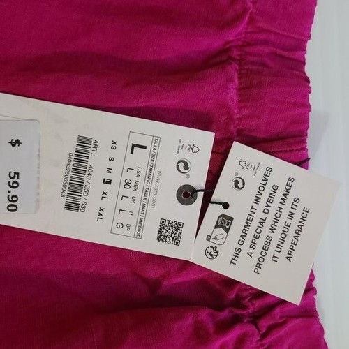 ZARA PANTALONI FUCSIA BLEND LINO LARGHE TAGLIA L | 4043/250 - Foto 7 di 9