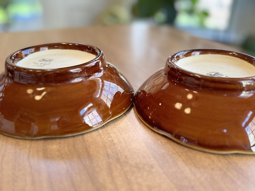 2 Vtg HALL #1113 Restaurant Ware Soup Pasta Bowl Dish Brown Glaze Scalloped 7” - Picture 9 of 24