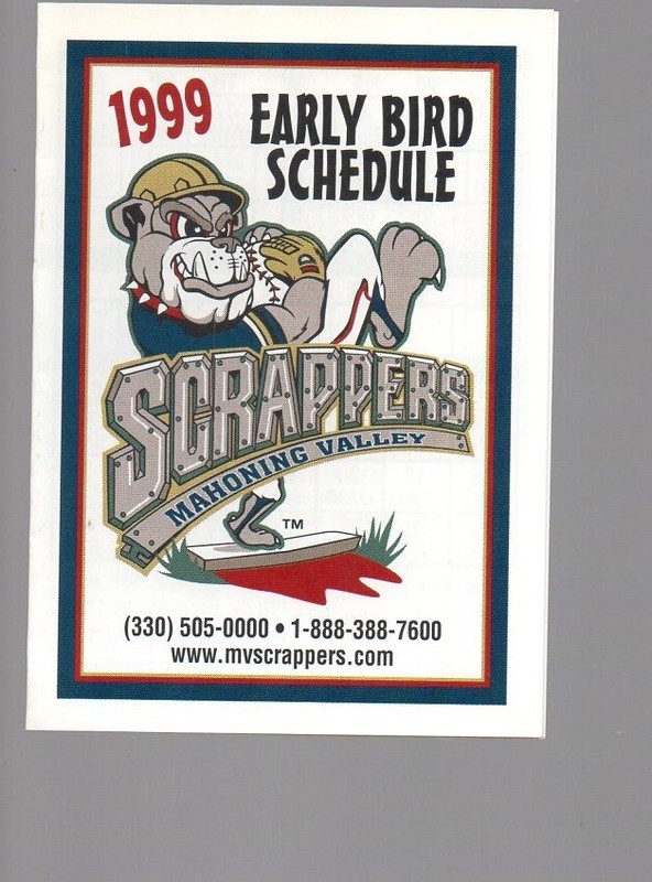 1999 MAHONING VALLEY SCRAPPERS POCKET SCHEDULE