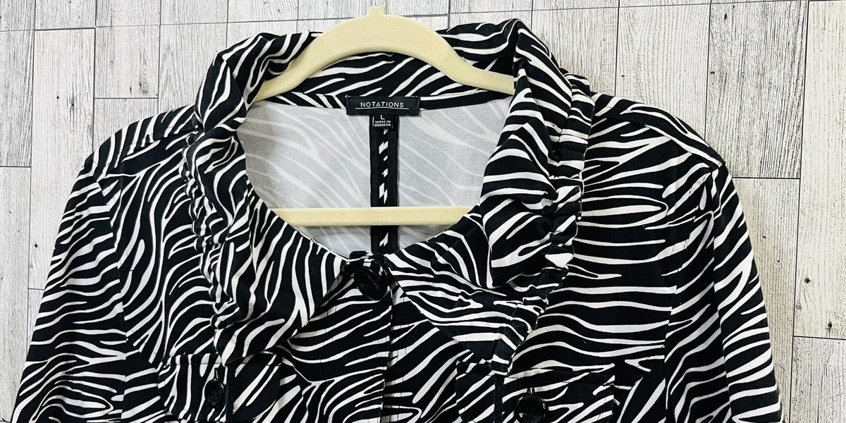 Notations Black & White Zebra Animal Print Coat Jacket Sz L | eBay