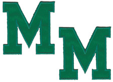 2pc Green Letter M Iron On Patches 1 7/8" in Varsity Alphabet