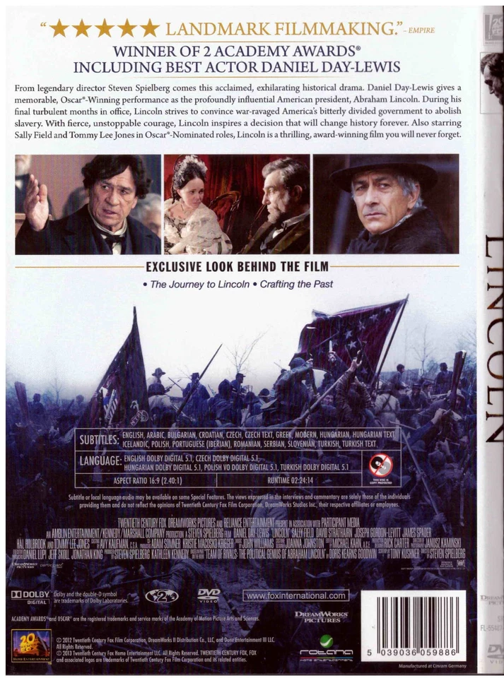 LINCOLN (Daniel Day-Lewis, Sally Field, David Strathairn) R2 DVD - Image 2 of 2