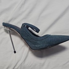 Acme Women's Blue Pointed Toe Slip-On Strap Stiletto Pumps Faux Leather 8