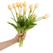 15 pcs Cream Tulips Artificial Flowers Faux Tulips Real Touch Latex Fake Flow...
