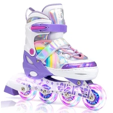 SULIFEEL Rainbow Unicorn Adjustable Inline Skates for Girls Boys and Kids wit...