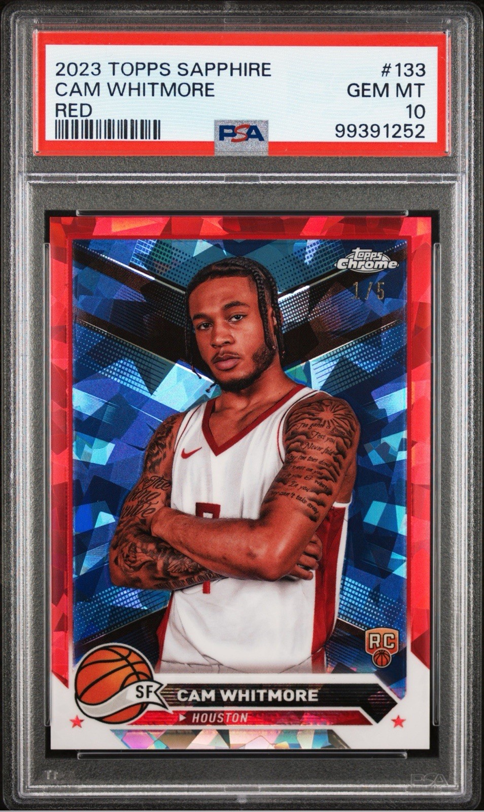 CAM WHITMORE 2023 Topps Chrome Sapphire #133 Red Refractor RC /5 PSA 10 Rookie