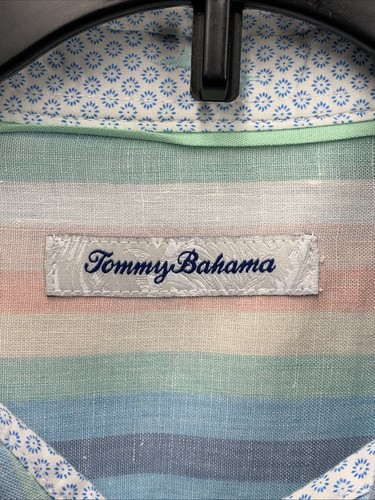 Tommy Bahama Mens Sunset Pier Striped Linen Blend Button-Down Shirt Pastel Large - Picture 2 of 18